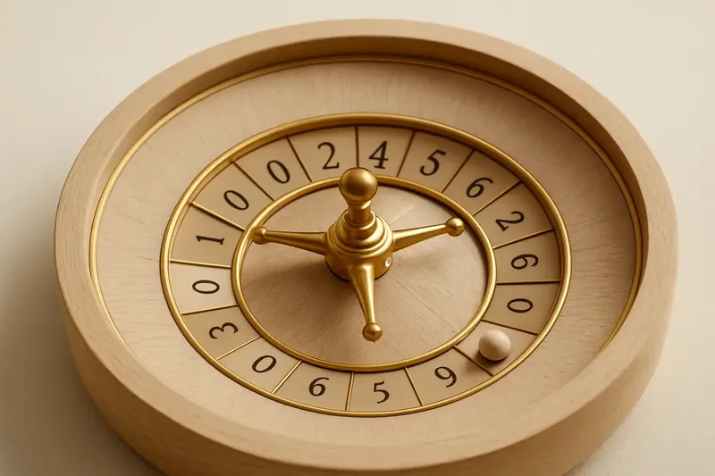 Close-up overhead of roulette wheel center with gold accents