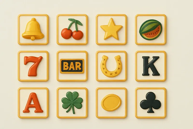 Twelve mini slot symbols arranged in a clean 4x3 grid